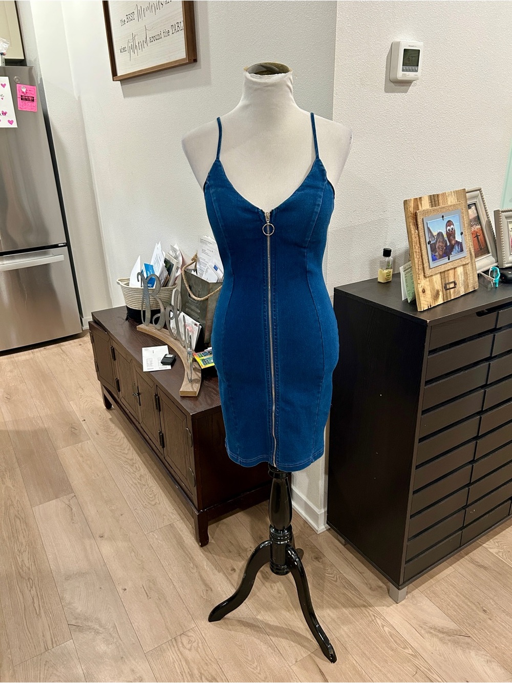 Denim Zip-Front Bodycon Mini Dress - Blue - Picture 2 of 4